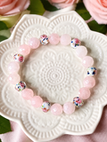 Bracelet Femme en Quartz Rose Facetté & Perles Florales – Création Artisanale