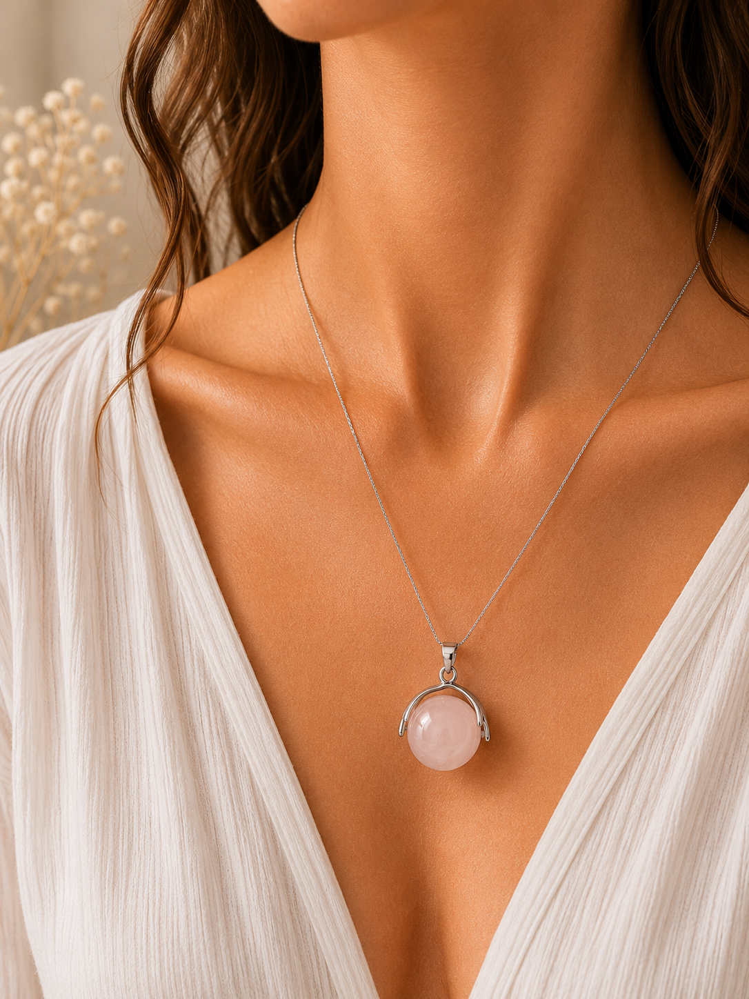 Collier Pendentif Quartz Rose – Douceur & Élégance Naturelle