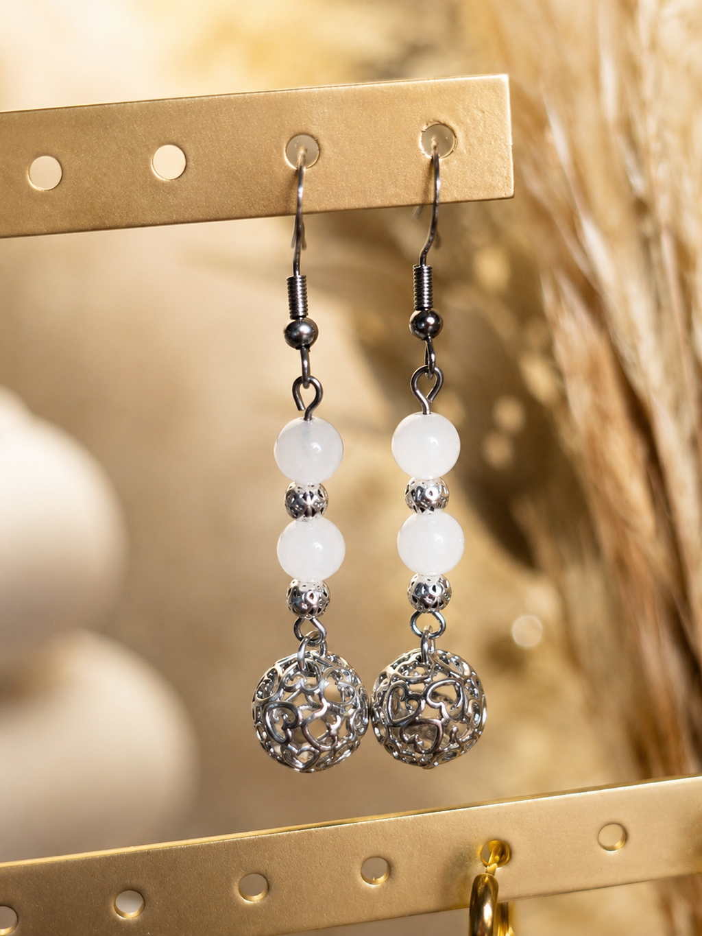 Boucles d’oreilles artisanales en Pierre de Lune – Argent 925