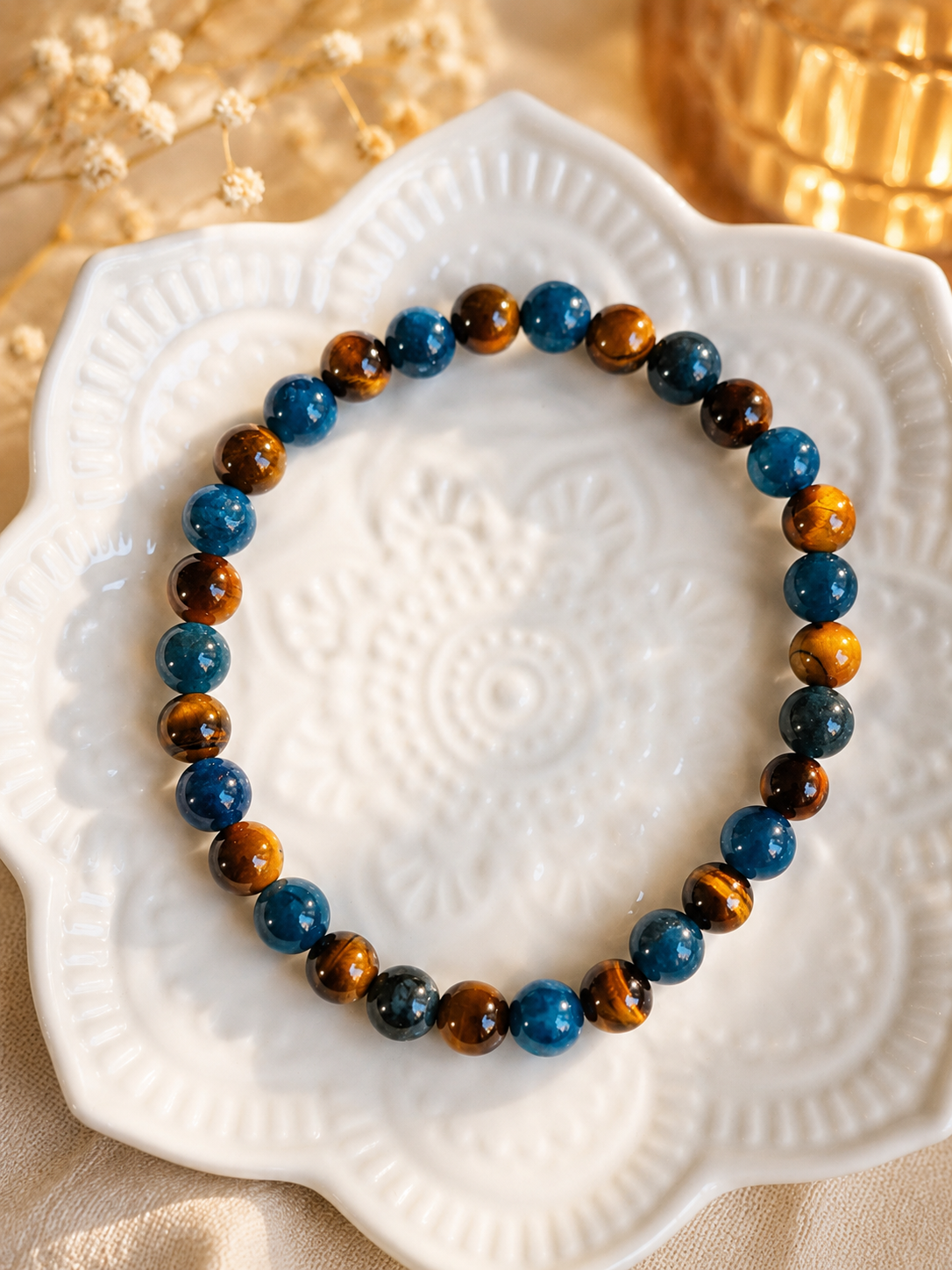 Bracelet Œil de Tigre & Apatite Bleue — 6 mm