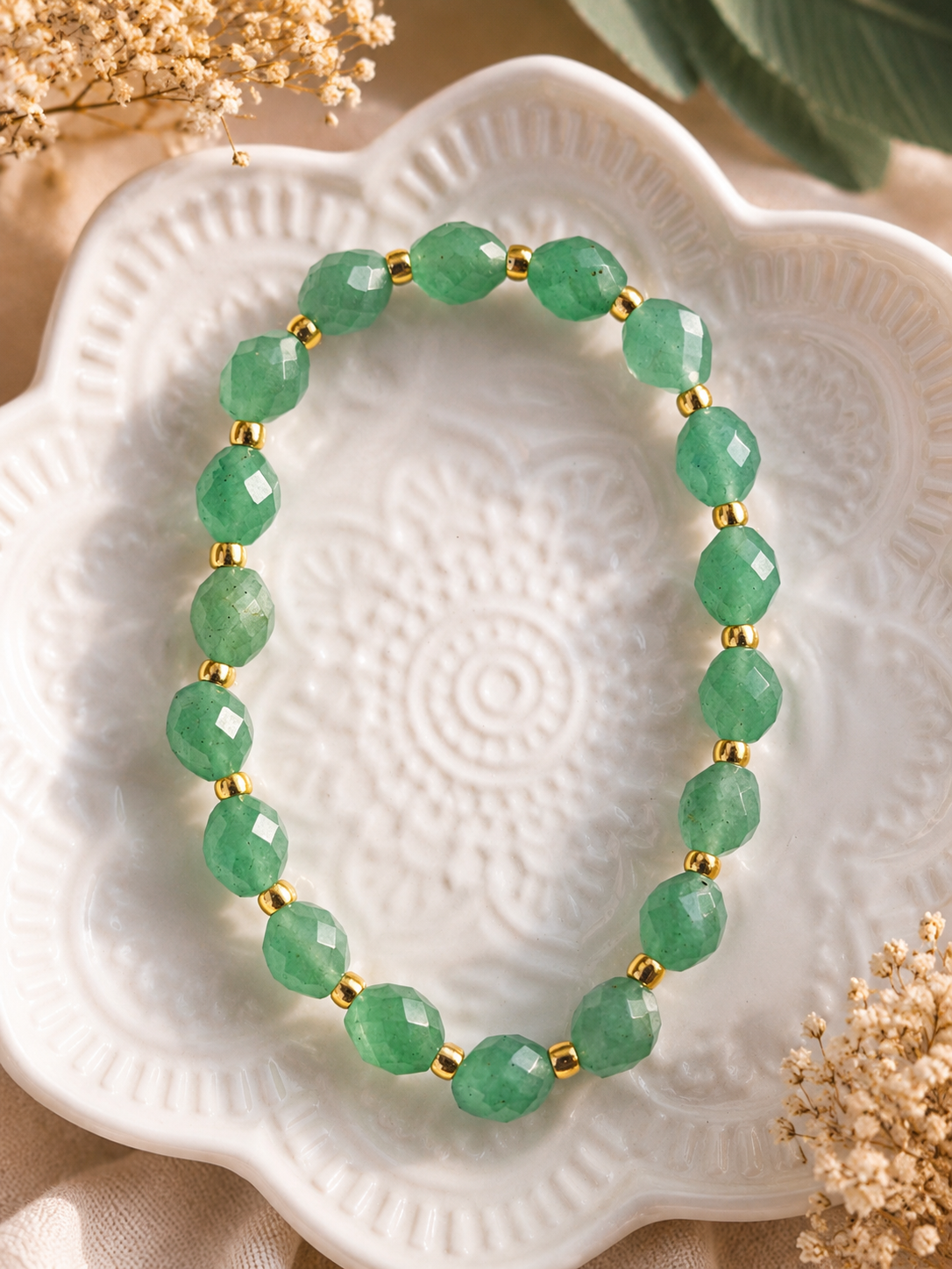 Bracelet Aventurine Verte Facettée – Création Artisanale Fait Main