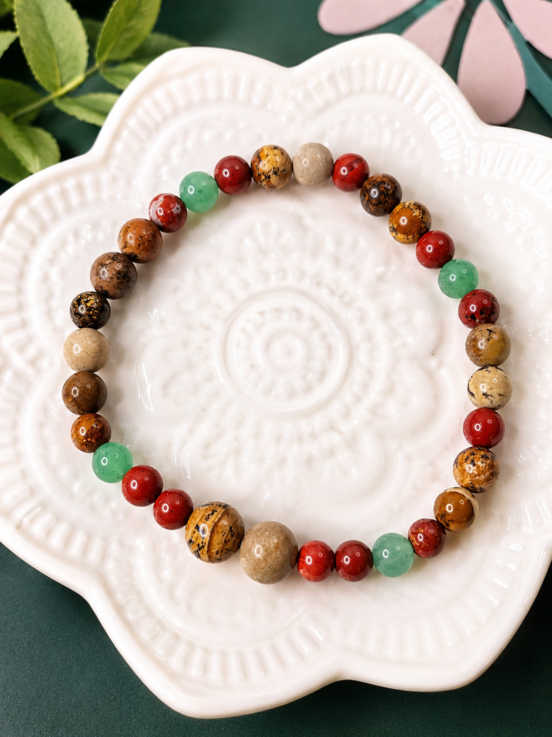 Bracelet Harmonie Nature – Jaspe Paysage, Jaspe Rouge & Aventurine Verte