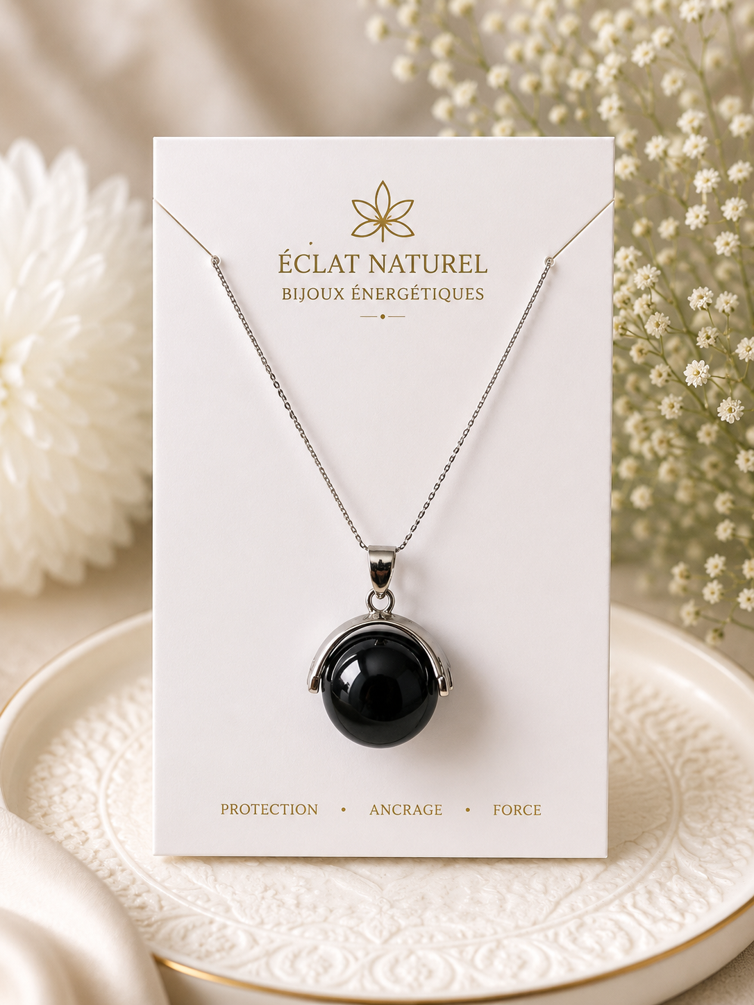 Collier Pendentif Agate Noire – Élégance & Protection Naturelle