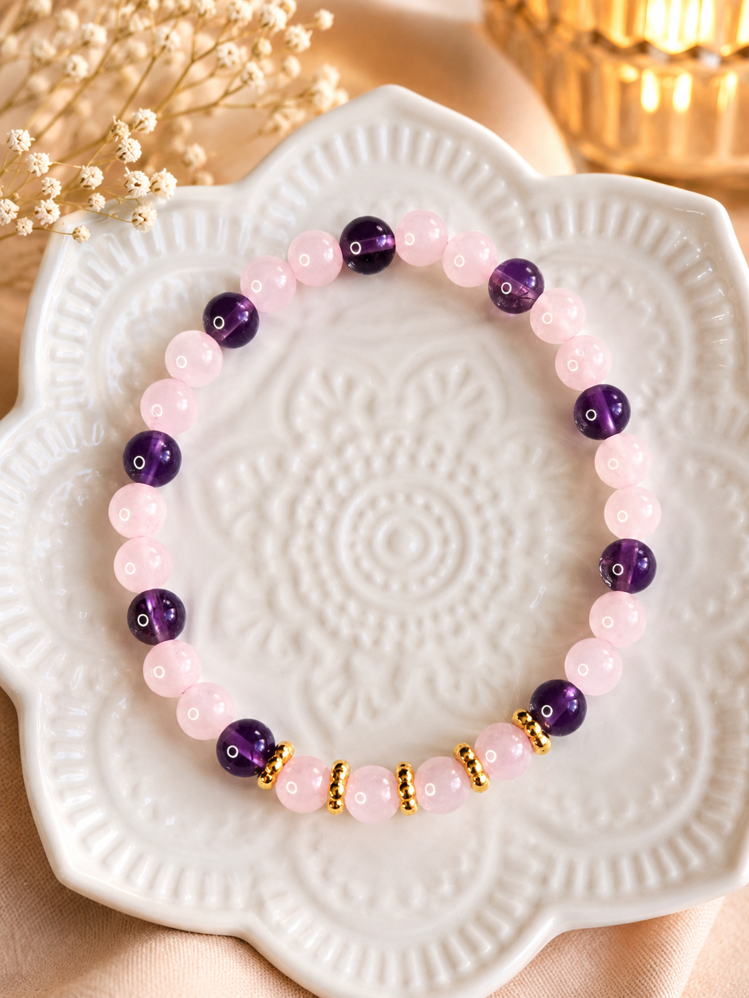 Bracelet Améthyste & Quartz Rose — Douceur et Harmonie