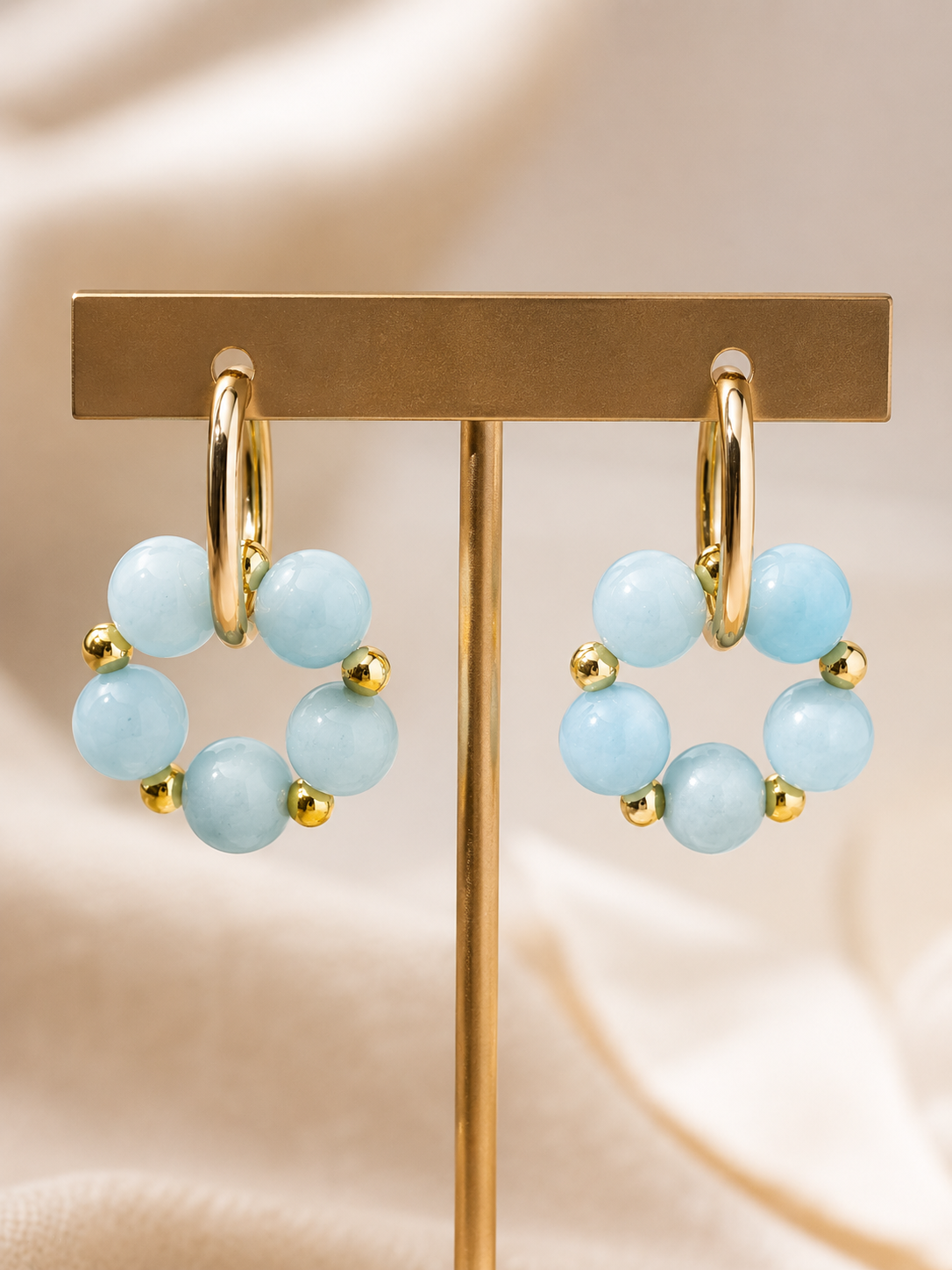 Boucles d’oreilles créole Amazonite – Créoles artisanales dorées
