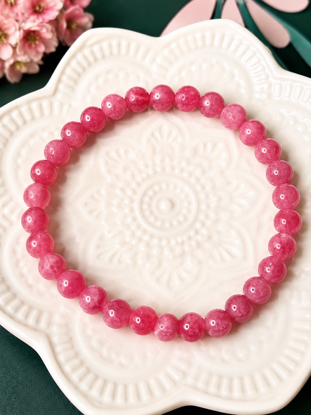 Bracelet en Quartz Fraise 6 mm – Création Artisanale