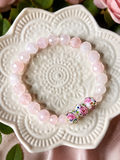 Bracelet Femme en Quartz Rose Facetté & Perles Florales – Création Artisanale