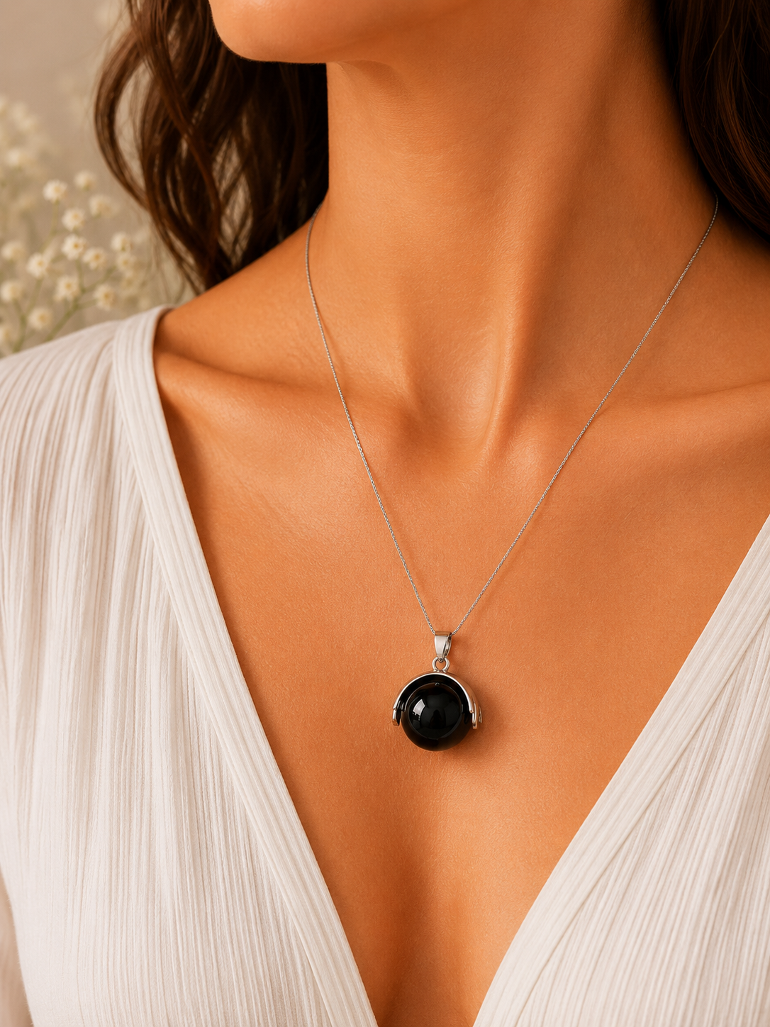 Collier Pendentif Agate Noire – Élégance & Protection Naturelle