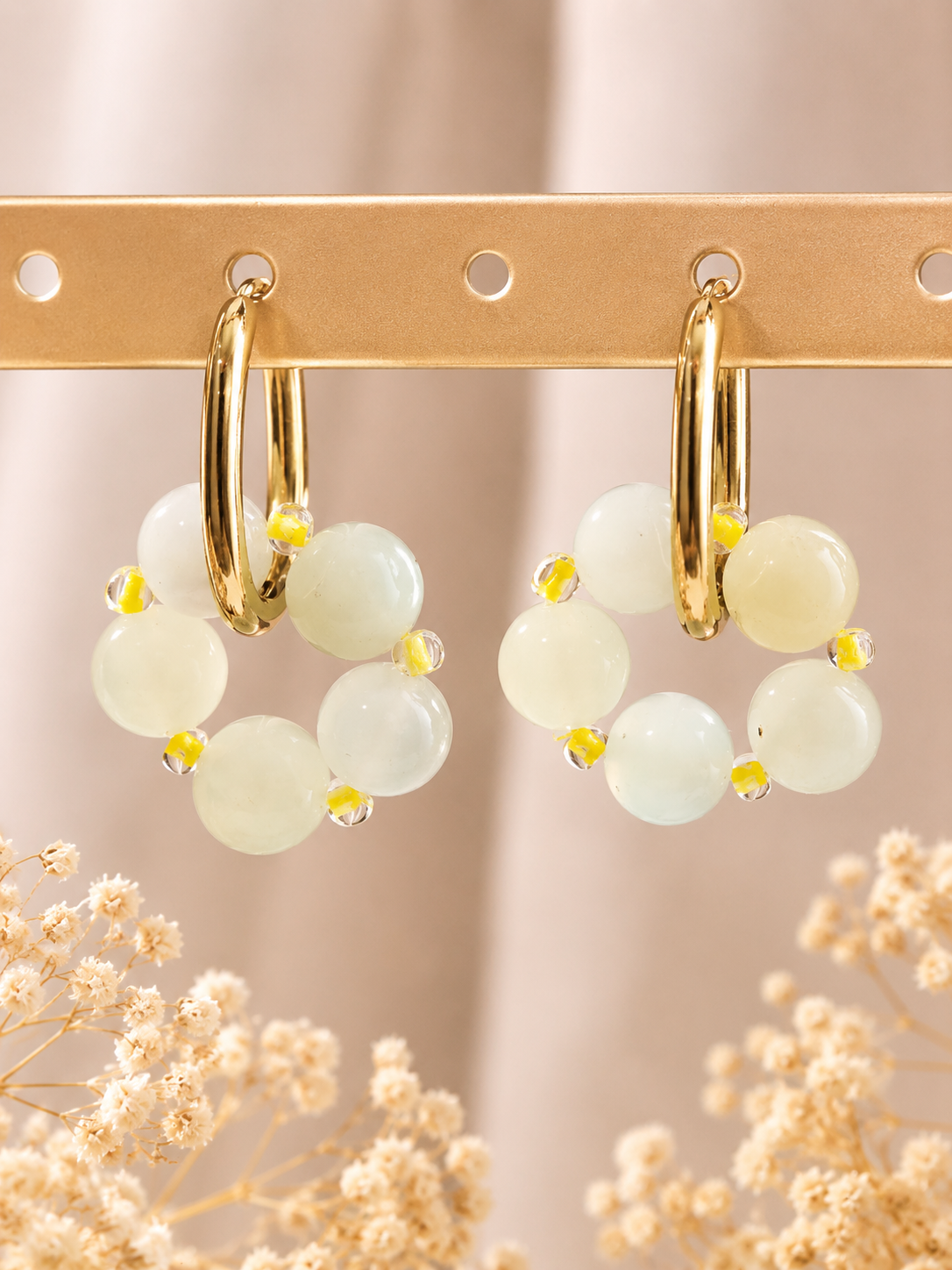 Boucles d’oreilles créoles Jade de Chine – Création artisanale ✨
