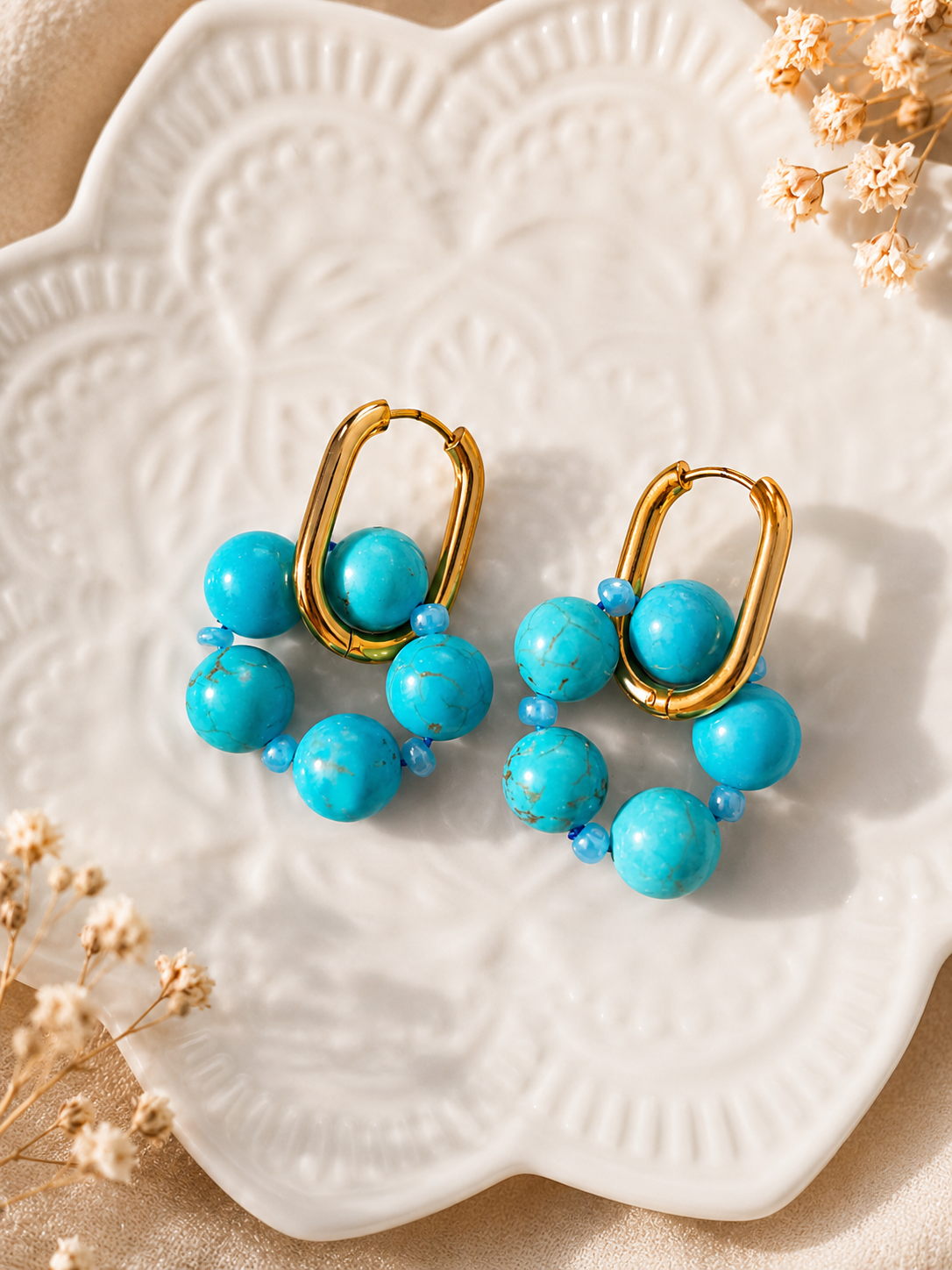 Boucles d’oreilles créoles Turquoise – Élégance artisanale ✨