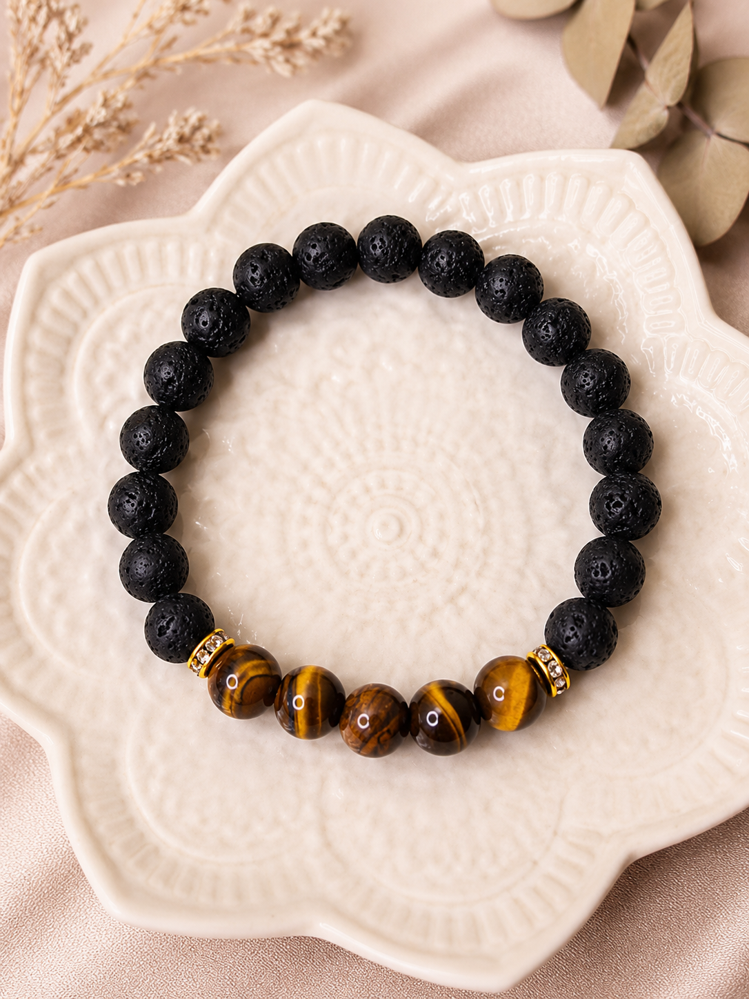 Bracelet Artisanal Pierre de Lave & Œil de Tigre – Pierres Naturelles 8 mm