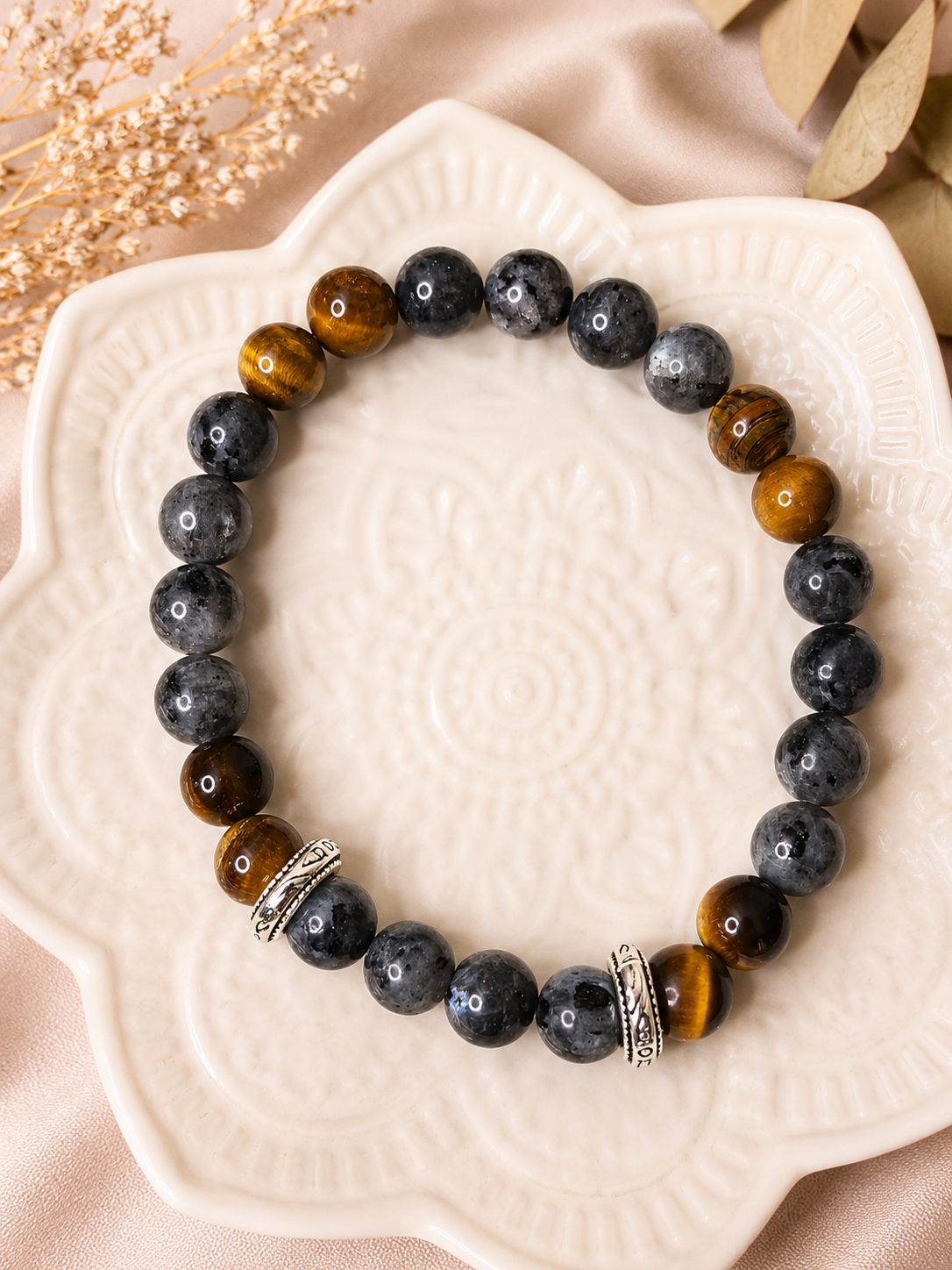 Bracelet Artisanal Labradorite & Œil de Tigre – Pierres Naturelles 8 mm