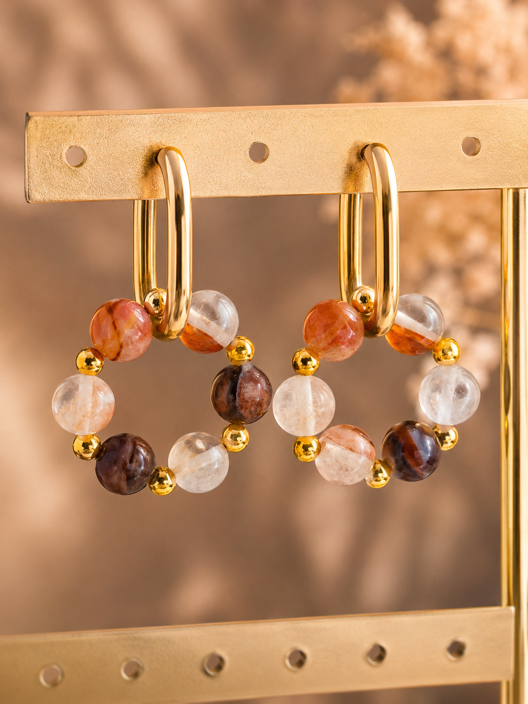 Boucles d’oreilles créoles Agate Feu – Création artisanale ✨