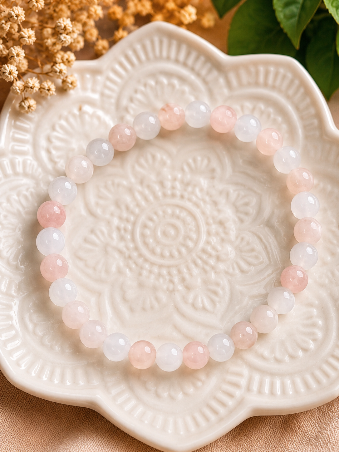 Bracelet Quartz Rose & Pierre de Lune – Création Artisanale Fait Main