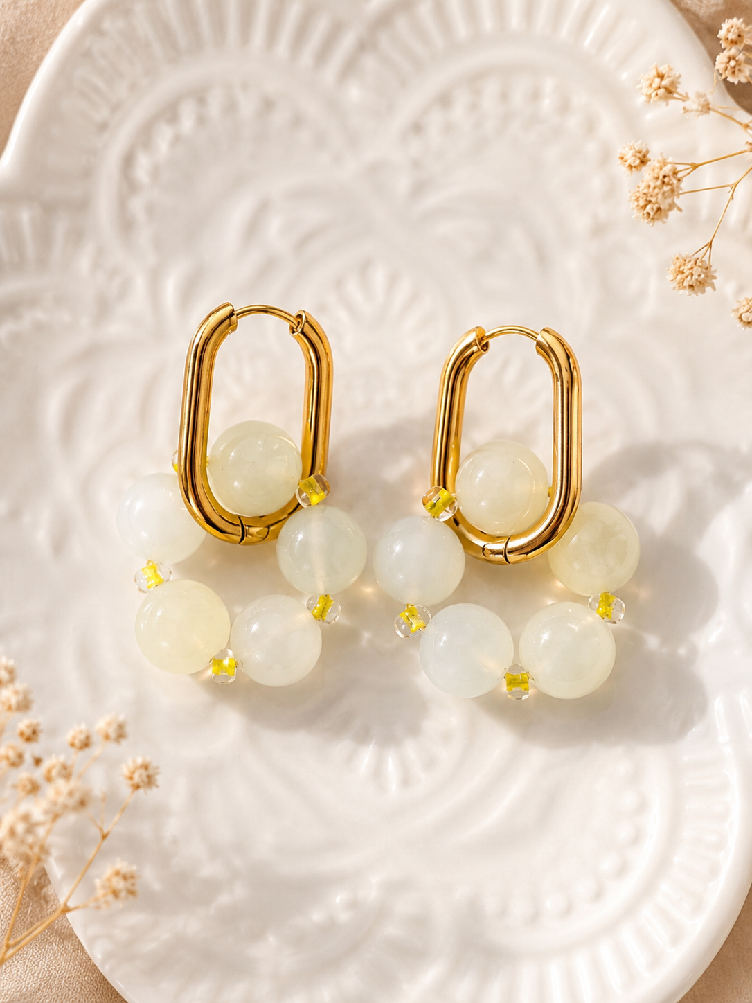 Boucles d’oreilles créoles Jade de Chine – Création artisanale ✨