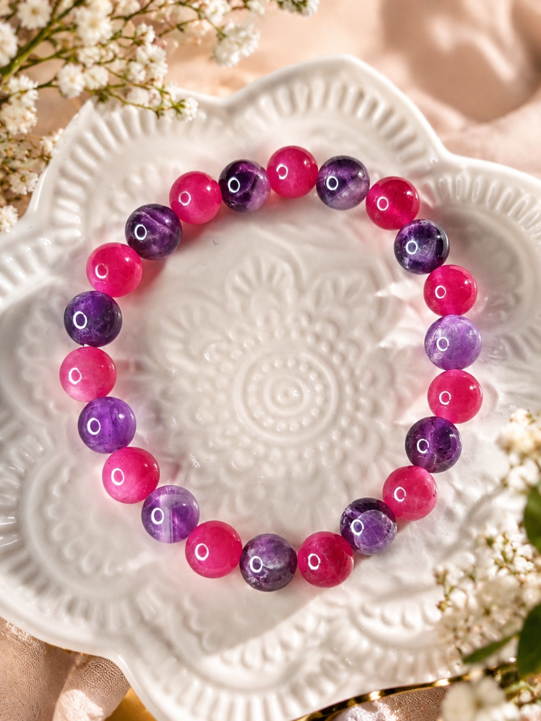 Bracelet Améthyste & Quartz Fraise – Élégance et Énergie Positive