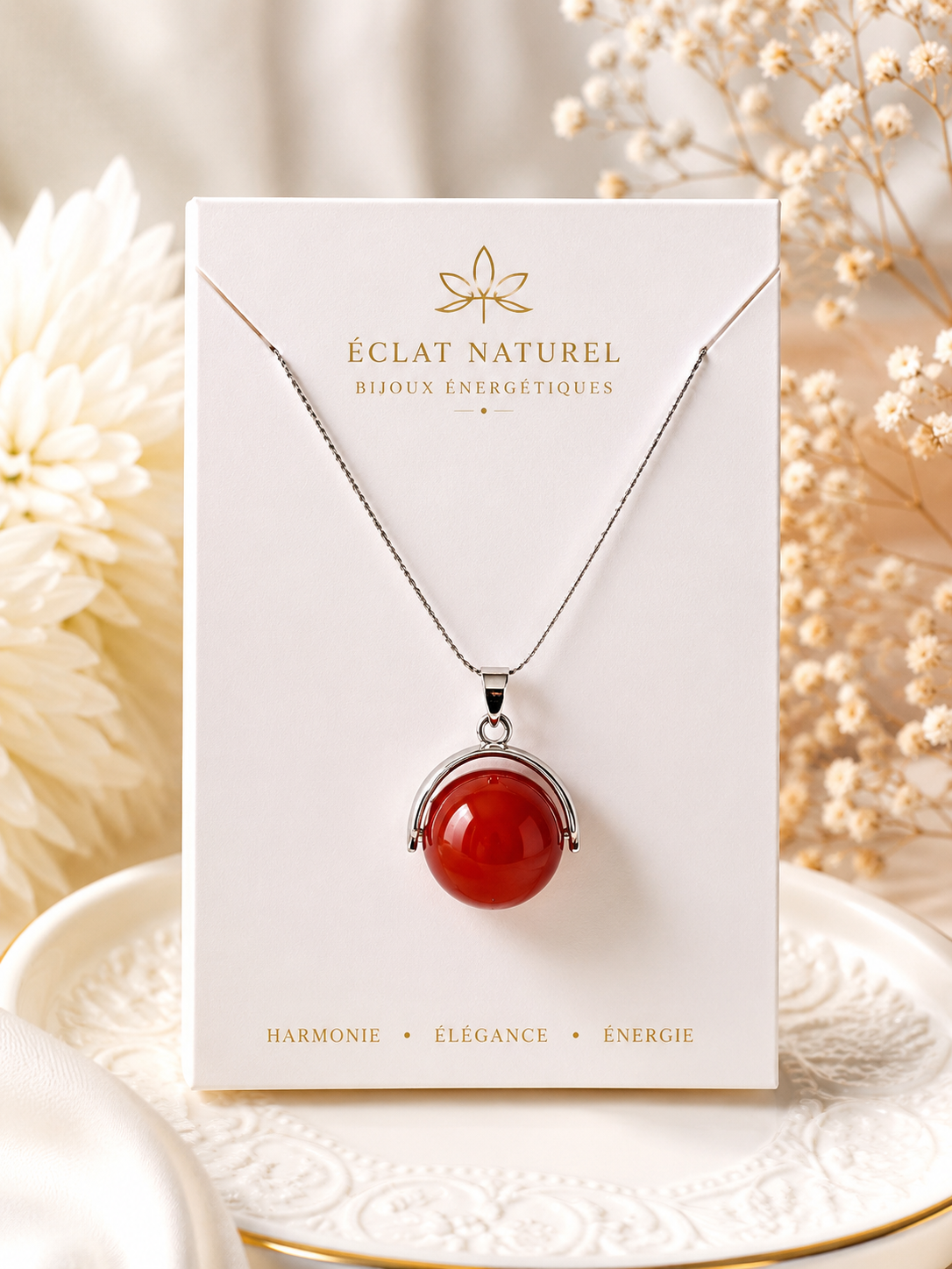 Collier Pendentif Cornaline Rouge – Énergie & Élégance Intemporelle
