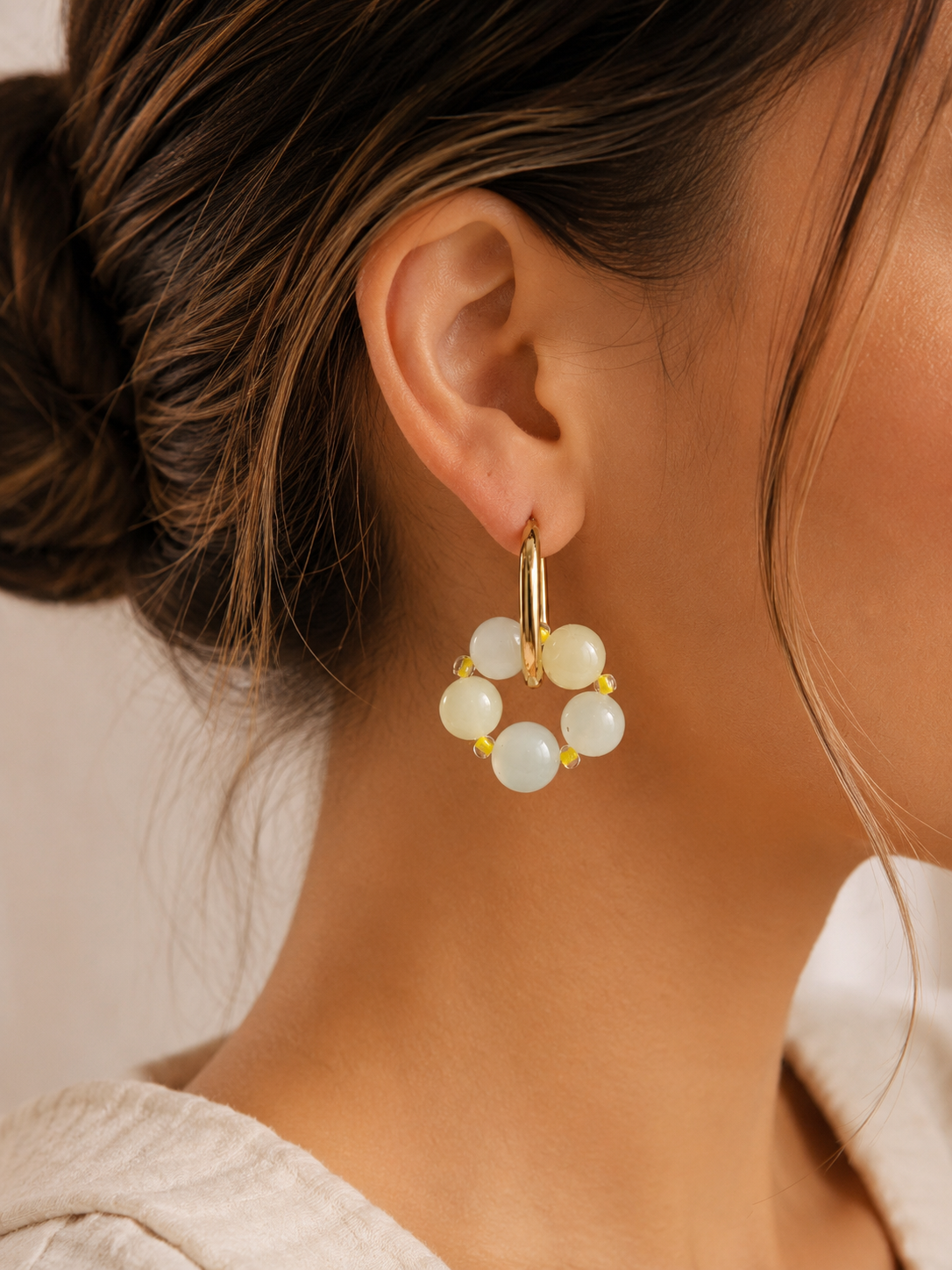 Boucles d’oreilles créoles Jade de Chine – Création artisanale ✨