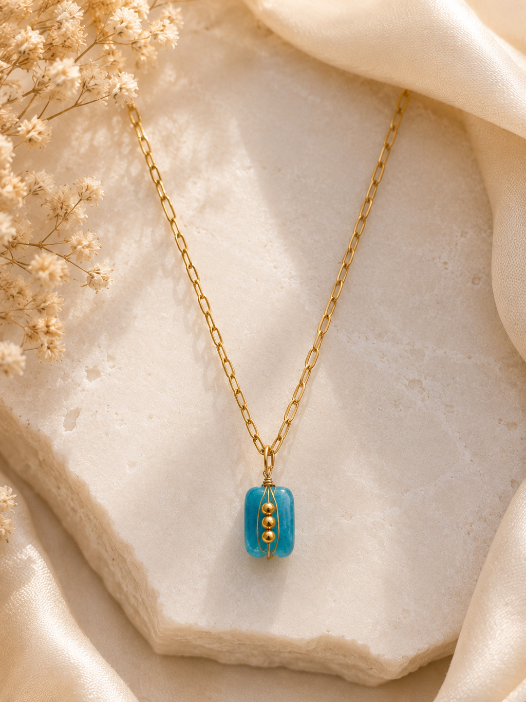 Collier Amazonite Bleue Doré✨