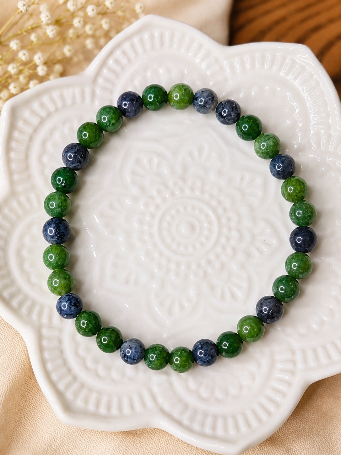 Bracelet Labradorite & Jade Verte — Création Artisanale
