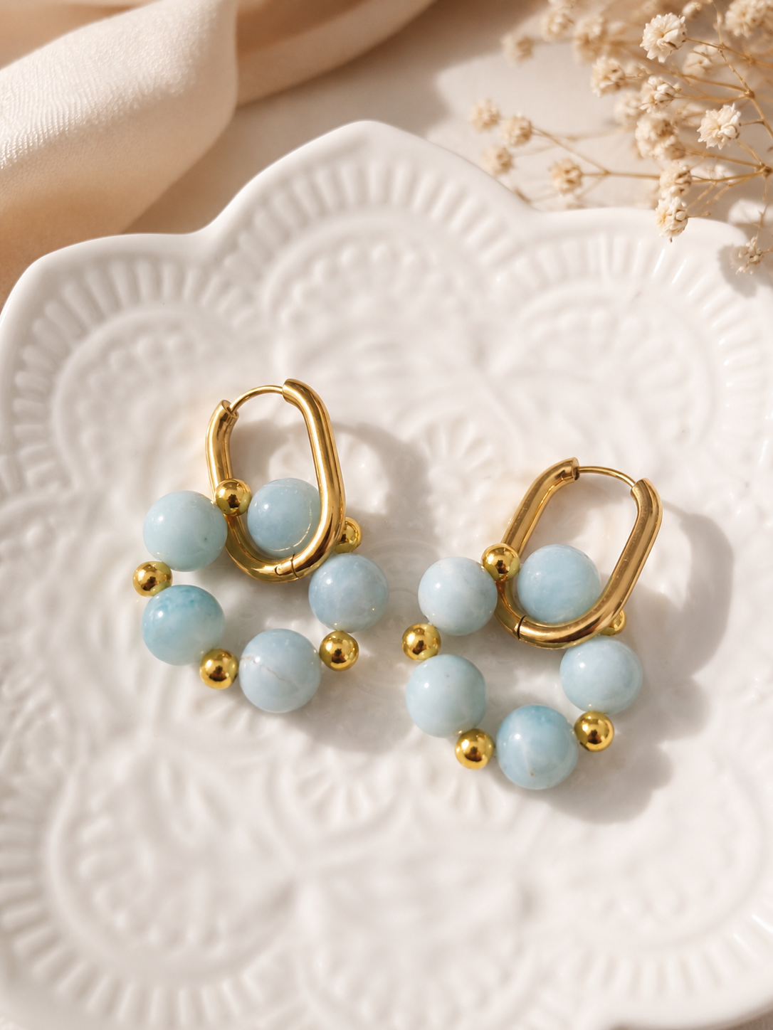 Boucles d’oreilles créole Amazonite – Créoles artisanales dorées